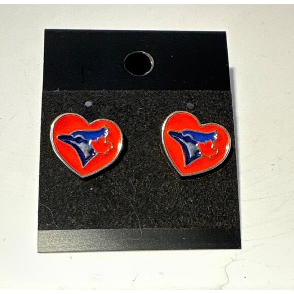 Toronto Blue Jays Earrings Heart Shaped Stud Earrings Silver Red Blue MLB Logo - Picture 1 of 4